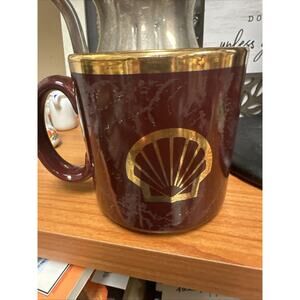 TAMS Vintage Shell Oil Gas Maroon & Gold Ceramic Coffee Mug Memorabilia